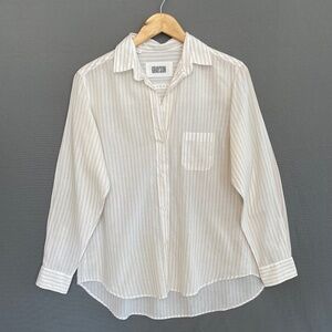 GRAYSON Women's Size 03 US Large Button Up White & Tan Stripe Shirt